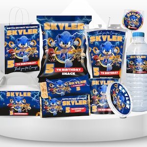 Sonic 3 Birthday Bundle Super Hedgehog Party Boy 5th Birthday Party Favor Caprisun Sonic Chip bag Sonic Theme Party Knuckle Party Invite SS4