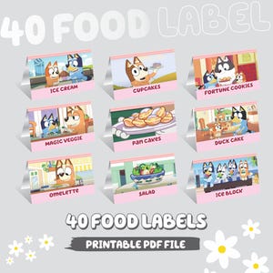 Lot de 40 marque-places de fête pour chien bleu tente de nourriture pour chien bleu, décoration de fête pour tente, étiquette de nourriture pour table d'anniversaire, décoration bleue, paquet d'étiquettes de nourriture pour chien