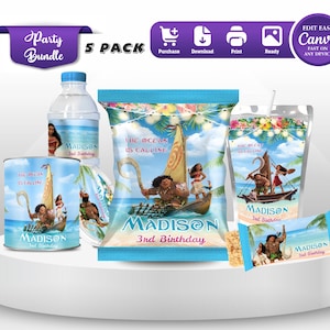 Lot de cadeaux d&#39;anniversaire Moana, cadeau d&#39;anniversaire Moana, cadeau d&#39;anniversaire pour garçon de fête, 3e anniversaire, décoration de fête Luau, anniversaire de Tiana, imprimables MN1