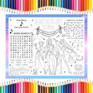 Coloring Placemat Sheet KPop Demon Hunter Party Kid Activity Sheet KPop Anime Theme Party Girl Busy Book Kpop Seja Boy Birthday Huntrix KDH