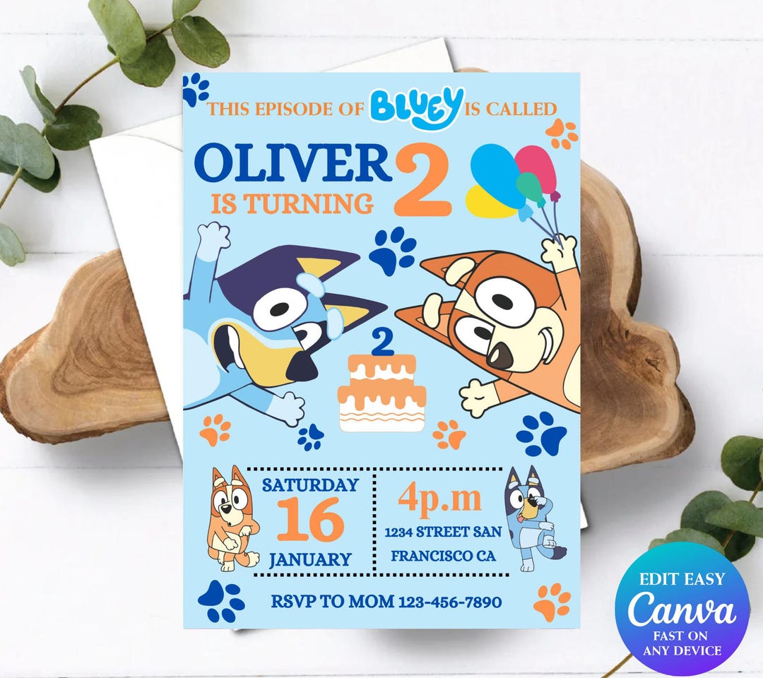 Blue Dog Birthday Invitation Blue Dog Theme Party Invite Girl Birthday ...