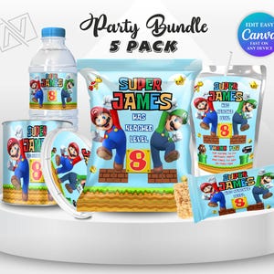 Mario Bros Party Bundle Mario theme Party Super Mario Invite Boy 8th Birthday Mario Party Favors Capri Sun Mario Chip Bag Mario Luigi SM7