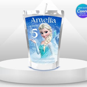 エルサの誕生日ジュースポーチラベル アナと雪の女王パーティーガール 4歳の誕生日パーティーの記念品ラベル アナと雪の女王テーマパーティー アナと雪の女王 プリンセス エルサ パーティー FG1