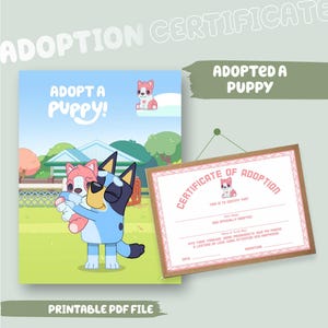 Blue Dog Sign Adoption Certificate Birthday treat Bundle Blue Dog Adopt A Puppy Party Activity Kids Blue Dog Floppy Station Kit Party Deco