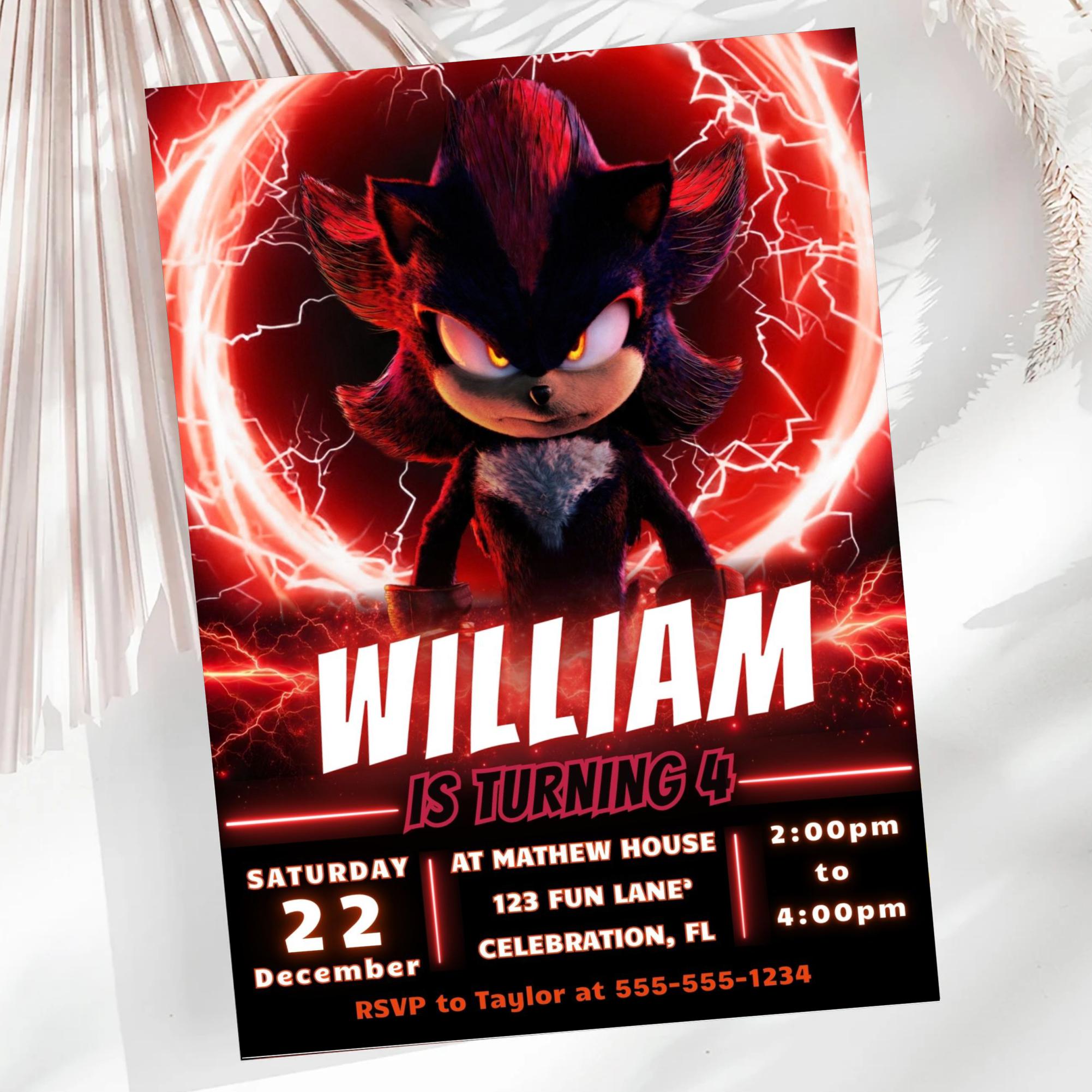 Shadow x Sonic 3 Birthday Invitation Super Hedgehog Party Boy 8th Birthday Invite Sonic Theme Party Invite Knuckle birthday Invite Sonic SH3