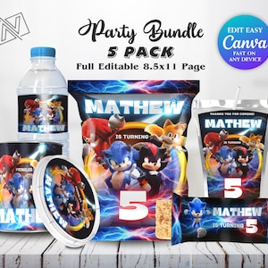 Sonic 3 Birthday Bundle Super Hedgehog Party Boy 5th Birthday Party Favor Caprisun Sonic Chip bag Sonic Theme Party Knuckle Party Invite SS2