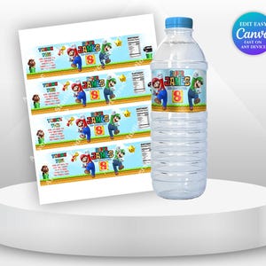 Mario Bros Party Wasserflaschenetikett Mario Thema Party Super Mario Invite Boy 8. Geburtstag Mario Party Favor Pfirsich Geburtstag Mario Luigi SM7