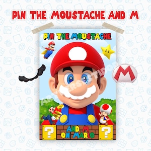 Pin the Moustache Mario Birthday Super Mario Bros Party Boy Birthday Super Mario Game Mario Luigi Party Entertainment Kids Mario Kart MG1