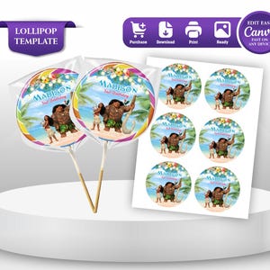 Étiquette de sucette Moana cadeau d&#39;anniversaire étiquette Moana thème Party Boy 3e anniversaire cadeau Luau Party Decor Tiana anniversaire imprimable MN1