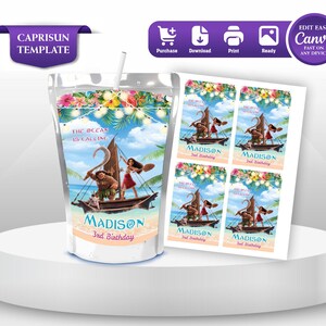 Caprisun Label Moana Birthday Party Favor Label Moana theme Party Boy 3rd Birthday Party Favor Luau Party Decor Tiana Birthday Printable MN1