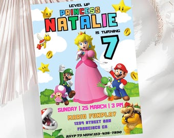Princess Peach Invitation Peach Theme Party Invite Super Mario