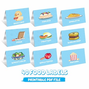 Lot de 40 marque-places de fête pour chien bleu tente de nourriture pour chien bleu, décoration de fête pour tente, étiquette de nourriture pour table d'anniversaire, décoration bleue, paquet d'étiquettes de nourriture pour chien