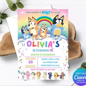 Blauwe hond verjaardagsuitnodiging blauwe hond thema feestuitnodiging meisje verjaardag uitnodigen kinderen blauwe hond uitnodigen jongen feestuitnodiging feest meisjesfeest deco P02