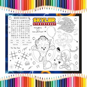 Coloring Placemat Sheet Sonic Party Kid Activity Sheet Super Hedgehog Party Boy Busy Book Sonic Theme Party Knuckle birthday Sonic Invite SS