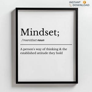 Mindset Definition Print | Sobriety Motivational Wall Art | Inspirational Digital Download | Sober Life Gift | Inspiring Office Decor Poster