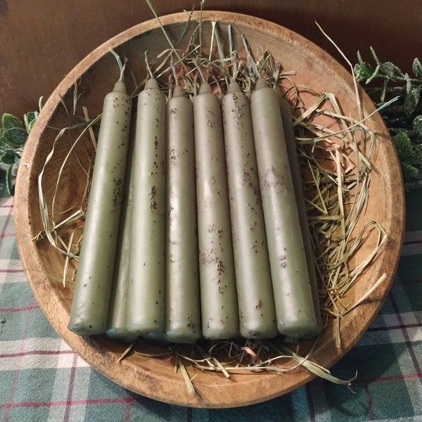 PRIMITIVE GRUBBY TAPERS 7 Inch Highly Scented ~Cactus & Sea Salt~ Sage Green Color