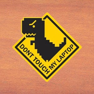 Pegatina de dinosaurio "No toques mi portátil", pegatina de señal amarilla, pegatina de vinilo de advertencia, pegatina troquelada, pegatina para vasos, portátiles, regalo