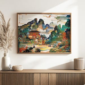 Chinese Vintage Art Print, Chinese Art,Retro Art, Oriental Art, Chinese Lanscape Art, Gift For Her, Living Room Decor, Bedroom Wall Print
