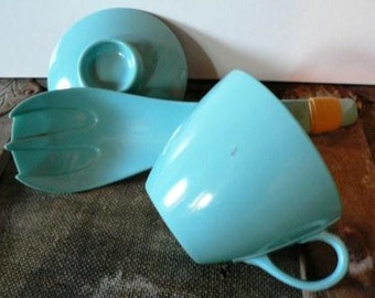 vintage kitsch ... MELMAC 3 pce Group RARE Salad SERVER Utensil ... fun find ...