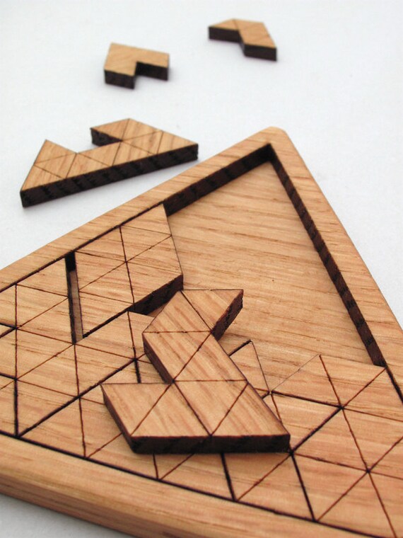 Items similar to Wooden Triangles Geometric Puzzle Red Oak Laser Cut