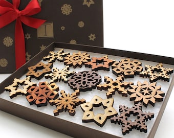 CLEARANCE!  Mini Wooden Snowflake Ornament Gift Box. Rustic Handmade Designs Laser Cut from Sustainable Harvest Wisconsin woods.