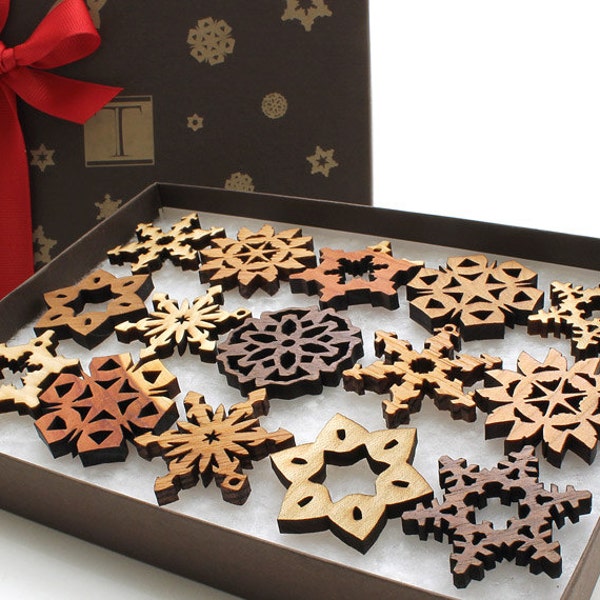 CLEARANCE!  Mini Wooden Snowflake Ornament Gift Box. Rustic Handmade Designs Laser Cut from Sustainable Harvest Wisconsin woods.