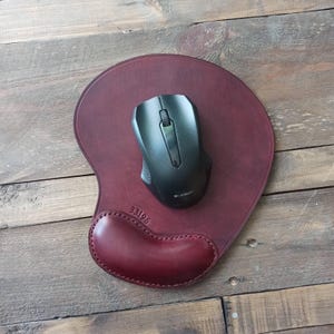 Tappetino per mouse, tappetino per mouse in pelle bordeaux con poggiapolsi, tappetino da tavolo vintage