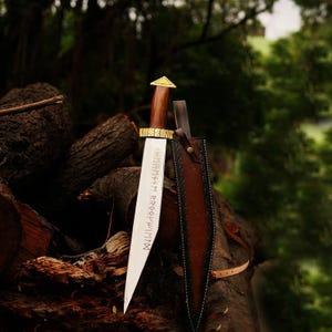 Viking Seax knife sword With leather Sheath Handmade Steel sword , Wood and Brass on handle, Personalized Gift For Him