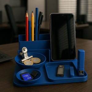 3D Printable Desk Organizer STL File – Phone Stand, Pen Holder, Multi-Purpose Office Storage – Digital Download
