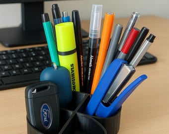 Organizador de escritorio ovalado impreso en 3D: moderno soporte para bolígrafos y dispositivos electrónicos (archivo STL)