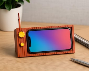 Soporte para teléfono estilo TV retro / Archivo STL de soporte imprimible en 3D