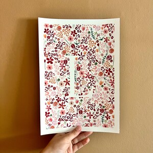 Personalisierte Aquarellillustration mit anfänglichem floralen Leopardenmuster „La graou fleurie“. Aquarellmonogramm. A4 und A5.