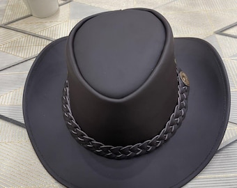 Men and Women Black Genuine Leather Cowboy Western hat, customise hat