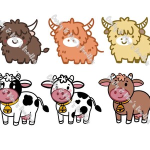 Highland and Regular Cows Clip Art Pack | Cute Cow, PNG & Printable Digital Download | Farm Animals, Cow Illustrations for Crafts, DIY