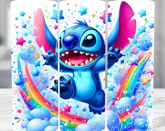 Glitter Stitch Tumbler Wrap: Colorful 90s Cartoon (PNG Download for 20oz Tumbler Sublimation Design)
