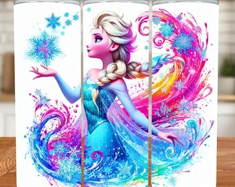 Princess Watercolor Tumbler Wrap, Cartoon Sublimation Design (PNG)