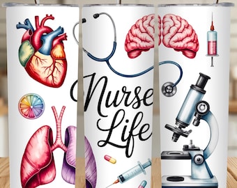 Emballage de gobelet Nurse Life PNG, 20 oz mince design sublimation (téléchargement numérique)