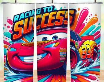Race Cars Tumbler Wrap PNG: 90s Cartoon (Digital Download, 20oz Tumbler Template)