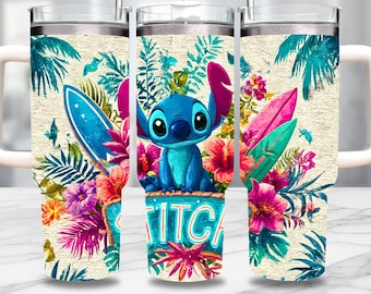 Stitch Tumbler Wrap PNG, Cartoon Character 40oz, Sublimation Design (Digital Download)