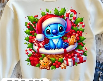 スティッチ クリスマス PNG、ディズニー ホリデー昇華アート (デジタルダウンロード)