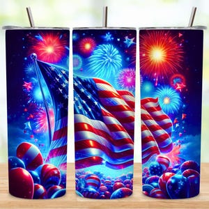 4. Juli 20 Unzen Skinny Tumbler Sublimation | USA Flagge Tumbler Wrap PNG | 3D Tumbler Wrap | Digitaler Download