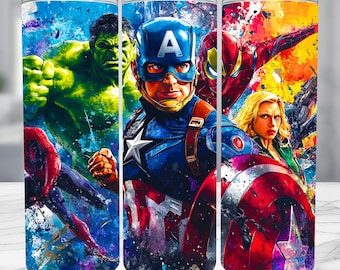 Envoltorio para vaso de superhéroes: Diseño de acuarela de 20 oz (descarga digital)