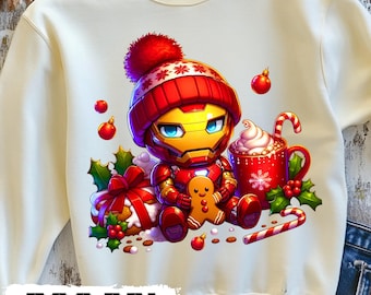 PNG de superhéroe navideño, gráfico para regalo navideño infantil, arte de sublimación para camisetas y suéteres festivos, descarga digital