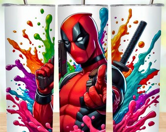 Envoltorio para vaso de superhéroe de acuarela: Diseño de sublimación de 20 oz (archivo digital PNG 300 DPI)