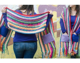 Patrón de chal de bolsillo a crochet, proyecto con retales de hilo (patrón PDF)