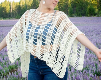 Patrón de poncho chal a crochet, para cubrirte en las noches de verano (patrón PDF)