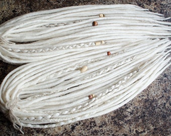 Single or Double ended Wool Dreadlock Extensions, Natural White