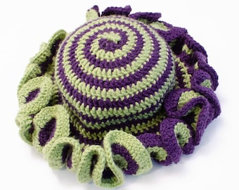 Gorro con volantes en espiral tejido a crochet, gorro tipo pescador, copia en PDF del patrón escrito únicamente