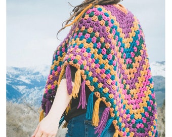 Crochet poncho with Wool Blend Mix colors