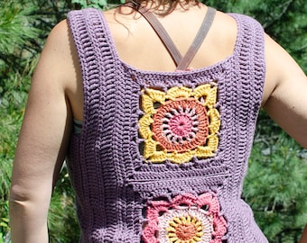 Patrón de camiseta sin mangas de crochet Flower Power, SOLO patrón XS-XXL+
